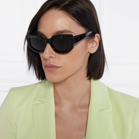 Celine CL40277I 01A Sunglasses Shiny Black Cat Eye Frame, Grey Lenses - Picture 3 of 10